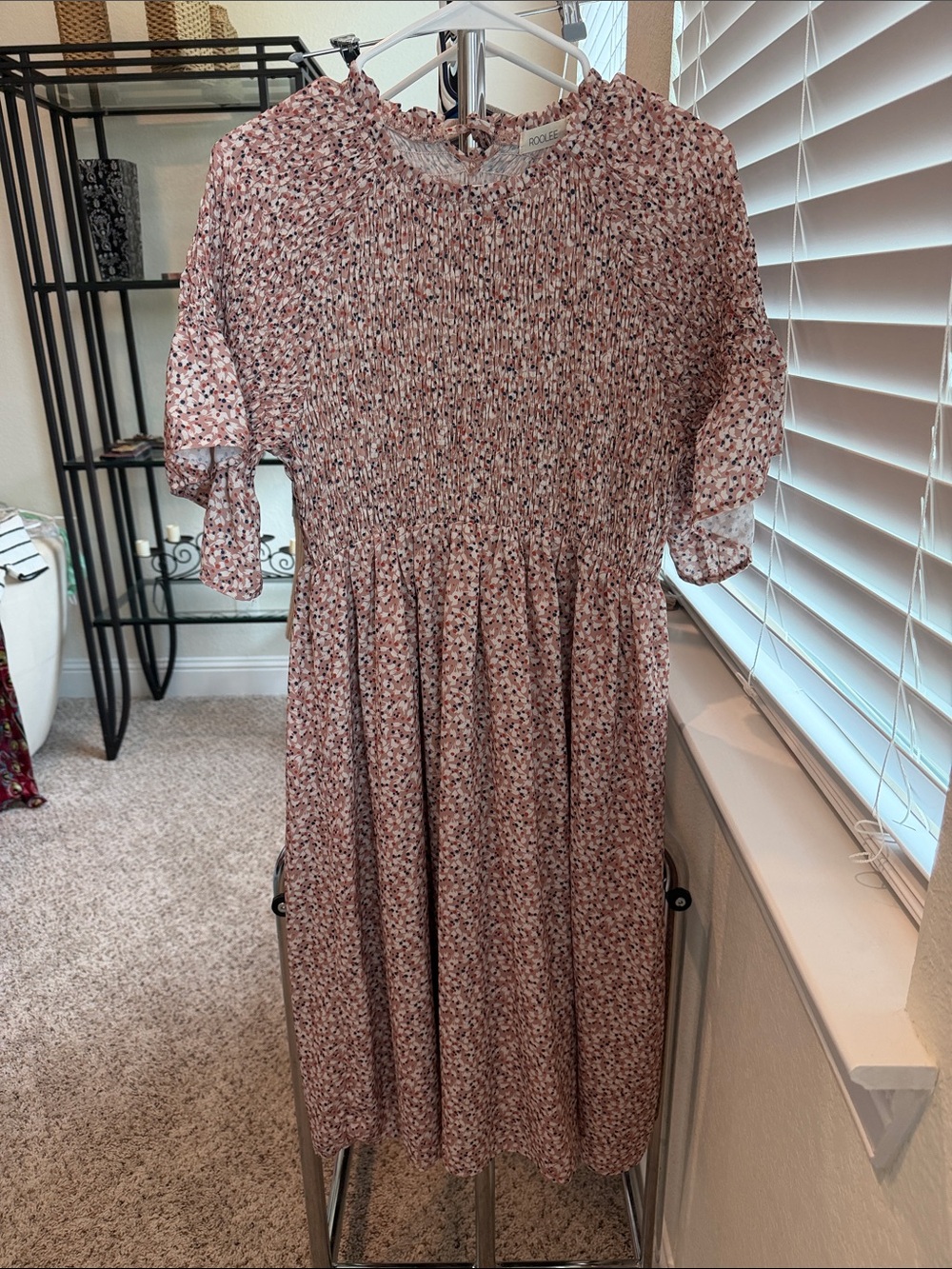 Roolee Blush Dot-Print Smocked Dress